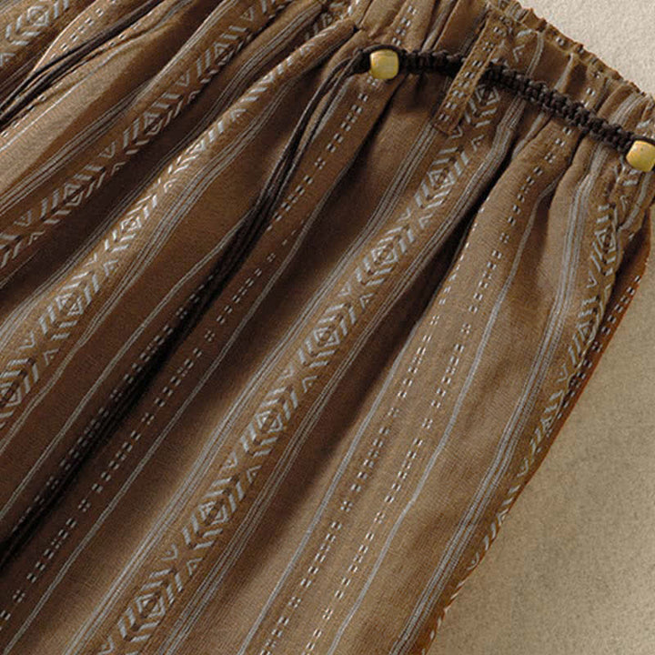 Buddha Stones Pantalones tobilleros de mujer estilo boho casual con cordón ajustable y rayas, ideales para primavera y verano. Pantalones rectos con bolsillo. - image 4