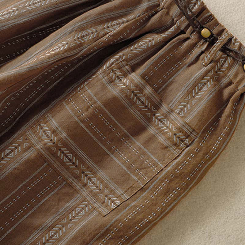 Buddha Stones Pantalones tobilleros de mujer estilo boho casual con cordón ajustable y rayas, ideales para primavera y verano. Pantalones rectos con bolsillo. - image 5