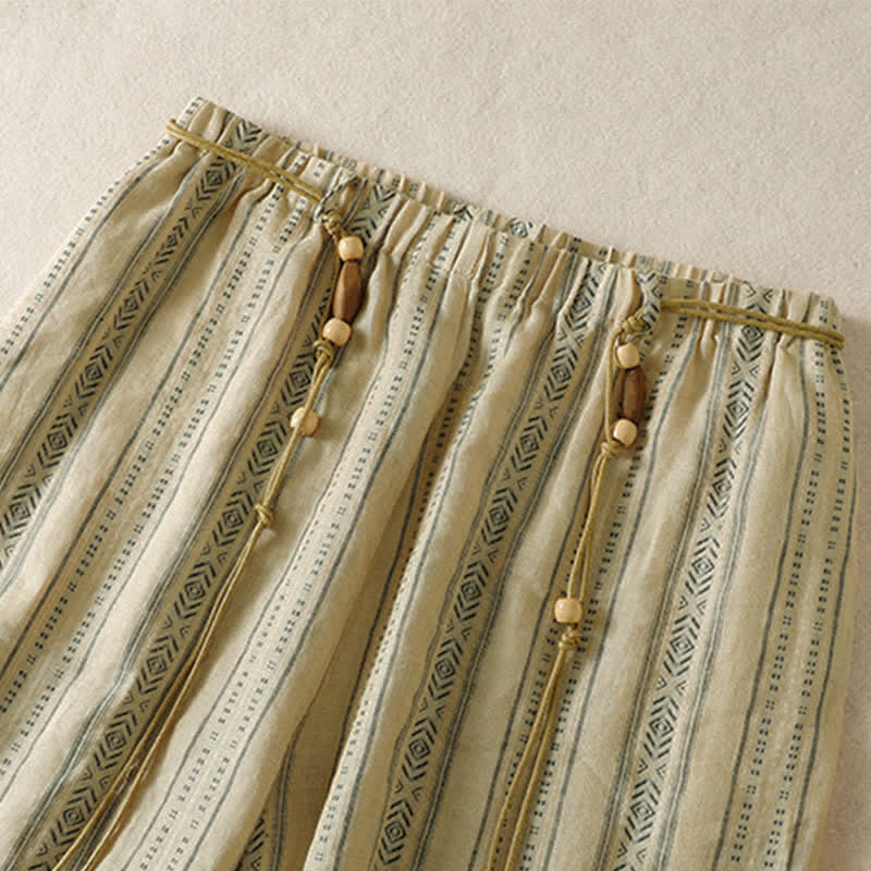 Buddha Stones Pantalones tobilleros de mujer estilo boho casual con cordón ajustable y rayas, ideales para primavera y verano. Pantalones rectos con bolsillo. - image 10