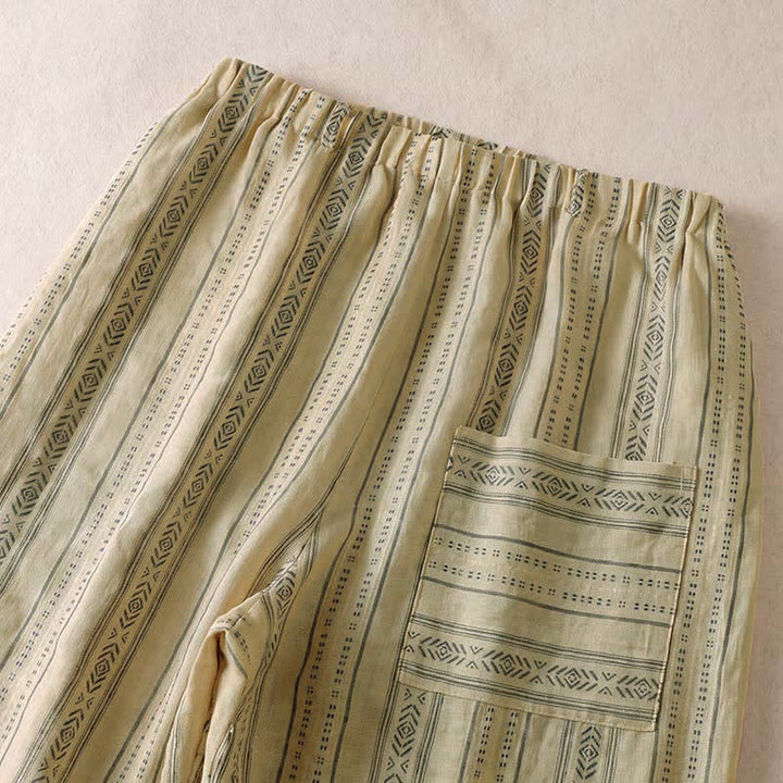 Buddha Stones Pantalones tobilleros de mujer estilo boho casual con cordón ajustable y rayas, ideales para primavera y verano. Pantalones rectos con bolsillo. - image 11