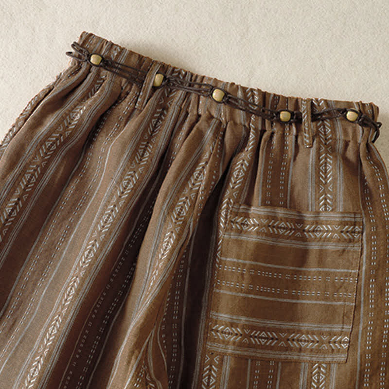 Buddha Stones Pantalones tobilleros de mujer estilo boho casual con cordón ajustable y rayas, ideales para primavera y verano. Pantalones rectos con bolsillo. - image 3