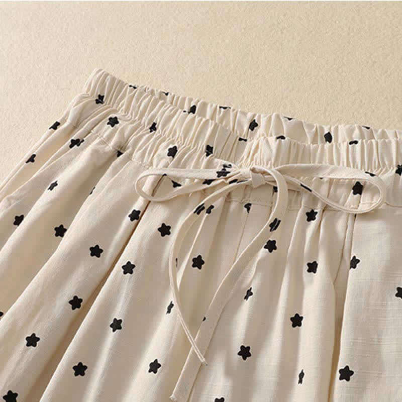 Buddha Stones Pantalones capri informales de primavera-verano estilo boho con cordón ajustable, rayas, ramas y estrellas, pantalones harem para mujer con bolsillo - image 7