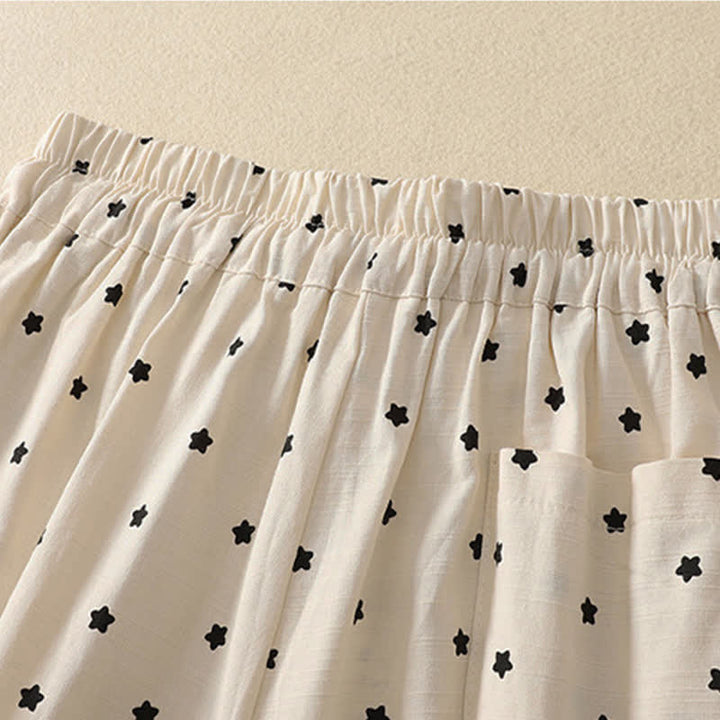 Buddha Stones Pantalones capri informales de primavera-verano estilo boho con cordón ajustable, rayas, ramas y estrellas, pantalones harem para mujer con bolsillo - image 8