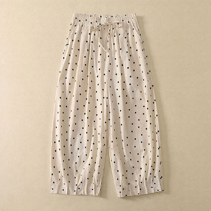 Buddha Stones Pantalones capri informales de primavera-verano estilo boho con cordón ajustable, rayas, ramas y estrellas, pantalones harem para mujer con bolsillo - Blanco antiguo - US8-10, UK/AU12-14, EU40-42 (2XL) - image 5