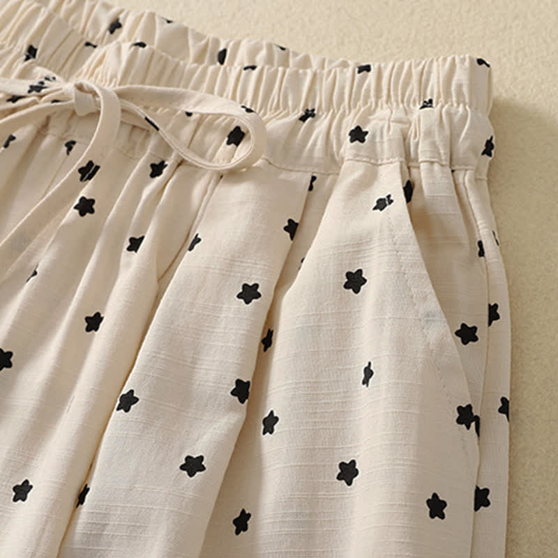 Buddha Stones Pantalones capri informales de primavera-verano estilo boho con cordón ajustable, rayas, ramas y estrellas, pantalones harem para mujer con bolsillo - image 9