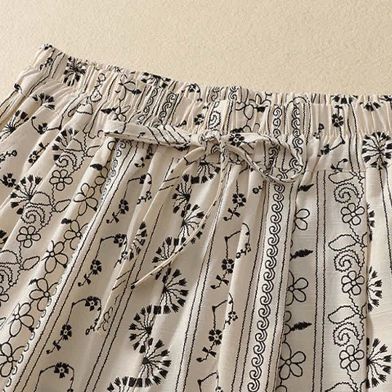 Buddha Stones Pantalones capri informales de primavera-verano estilo boho con cordón ajustable, rayas, ramas y estrellas, pantalones harem para mujer con bolsillo - image 1