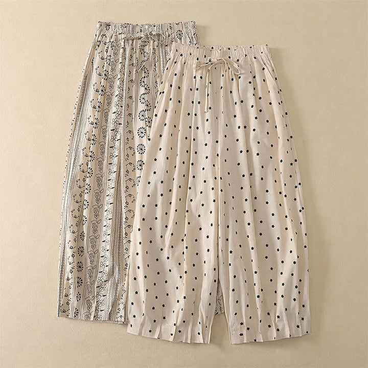 Buddha Stones Pantalones capri informales de primavera-verano estilo boho con cordón ajustable, rayas, ramas y estrellas, pantalones harem para mujer con bolsillo - image 13
