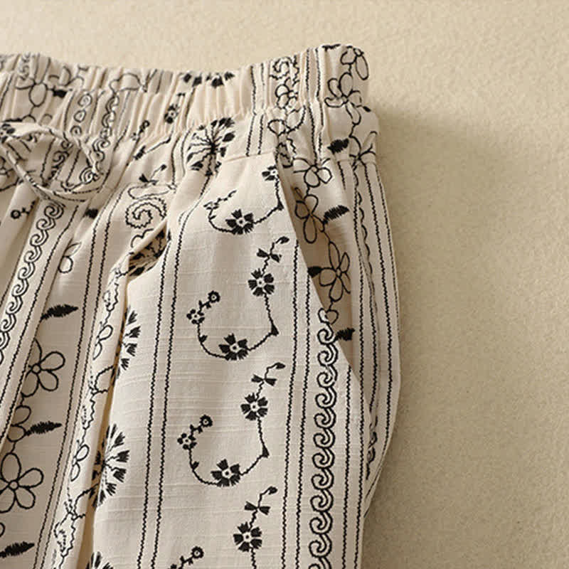 Buddha Stones Pantalones capri informales de primavera-verano estilo boho con cordón ajustable, rayas, ramas y estrellas, pantalones harem para mujer con bolsillo - image 2