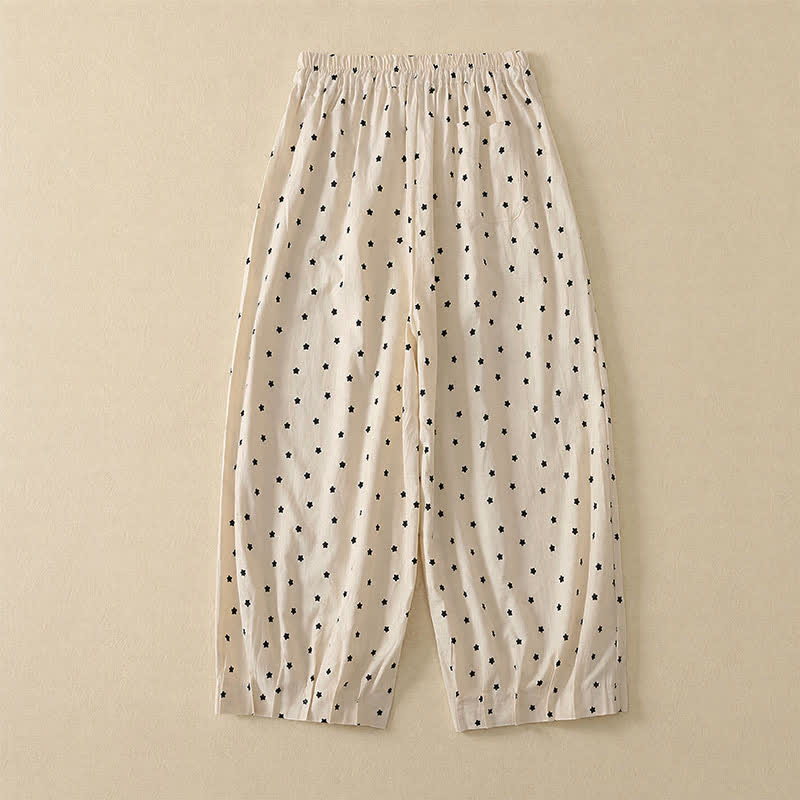 Buddha Stones Pantalones capri informales de primavera-verano estilo boho con cordón ajustable, rayas, ramas y estrellas, pantalones harem para mujer con bolsillo - image 6