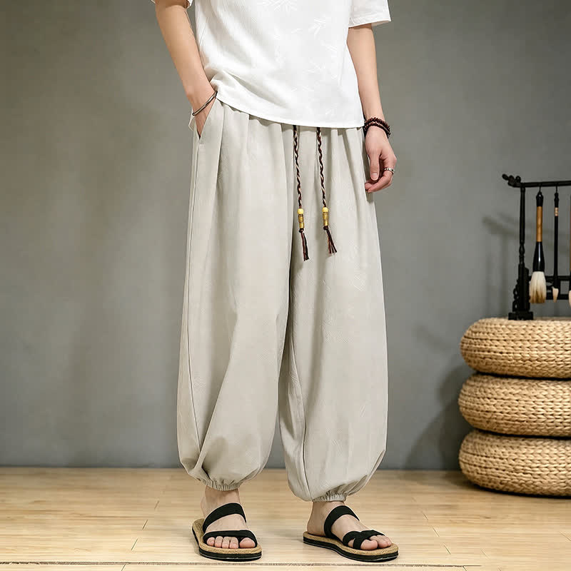 Buddha Stones Pantalones cortos casuales de primavera/verano estilo Tang con cordón ajustable y estampado de dragón, pantalones harem para hombre con bolsillo. - image 22
