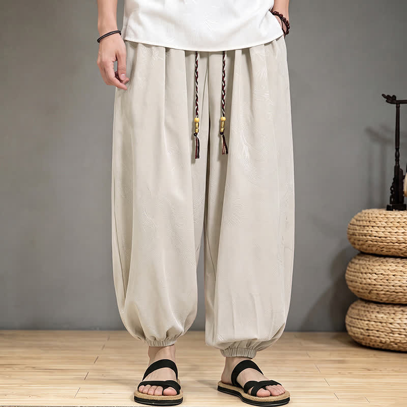 Buddha Stones Pantalones cortos casuales de primavera/verano estilo Tang con cordón ajustable y estampado de dragón, pantalones harem para hombre con bolsillo. - image 24