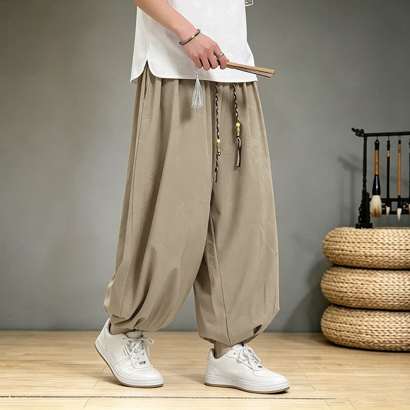 Buddha Stones Pantalones cortos casuales de primavera/verano estilo Tang con cordón ajustable y estampado de dragón, pantalones harem para hombre con bolsillo. - image 9