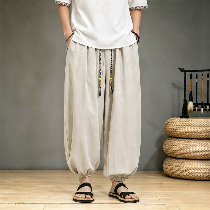 Buddha Stones Pantalones cortos casuales de primavera/verano estilo Tang con cordón ajustable y estampado de dragón, pantalones harem para hombre con bolsillo. - Beige - US/UK/AU46, EU56 (5XL) - image 21