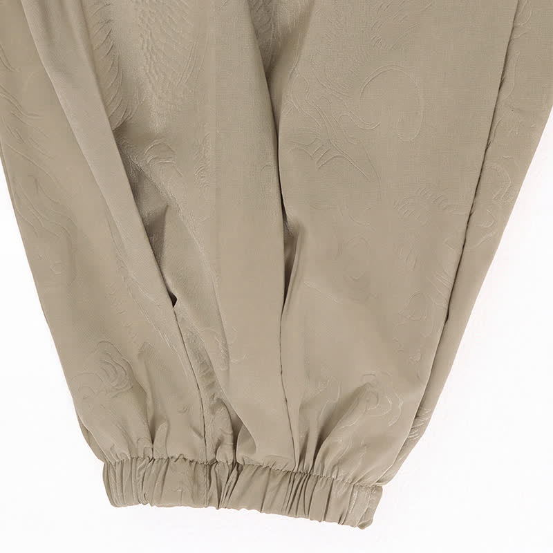 Buddha Stones Pantalones cortos casuales de primavera/verano estilo Tang con cordón ajustable y estampado de dragón, pantalones harem para hombre con bolsillo. - image 13