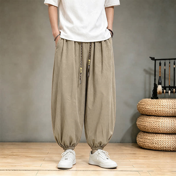 Buddha Stones Pantalones cortos casuales de primavera/verano estilo Tang con cordón ajustable y estampado de dragón, pantalones harem para hombre con bolsillo. - Caqui - US/UK/AU46, EU56 (5XL) - image 4