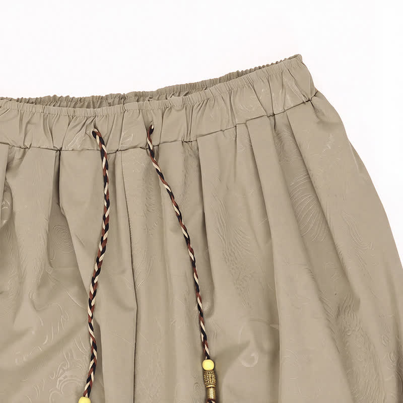 Buddha Stones Pantalones cortos casuales de primavera/verano estilo Tang con cordón ajustable y estampado de dragón, pantalones harem para hombre con bolsillo. - image 11