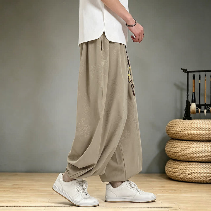 Buddha Stones Pantalones cortos casuales de primavera/verano estilo Tang con cordón ajustable y estampado de dragón, pantalones harem para hombre con bolsillo. - image 8