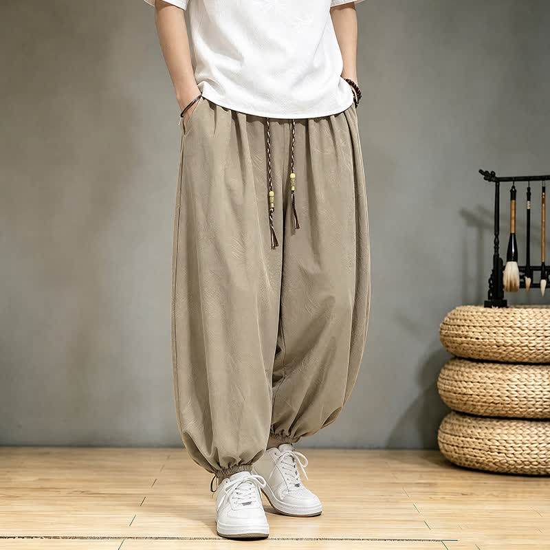 Buddha Stones Pantalones cortos casuales de primavera/verano estilo Tang con cordón ajustable y estampado de dragón, pantalones harem para hombre con bolsillo. - image 5