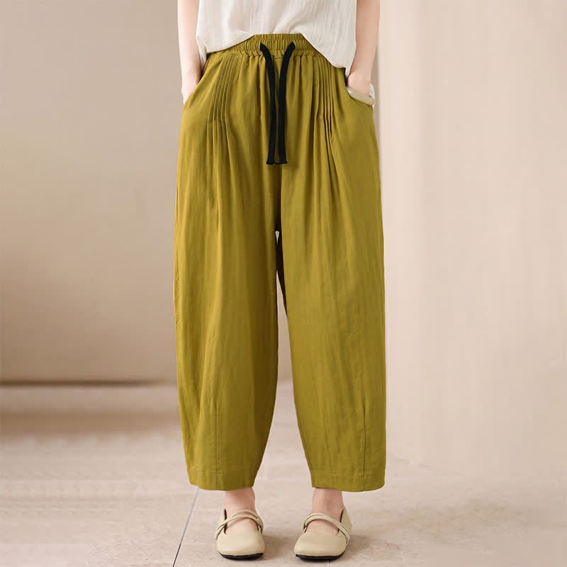 Buddha Stones Pantalones cortos informales minimalistas con cordón ajustable para mujer, estilo harem, con bolsillo, ideales para primavera y verano. - image 1