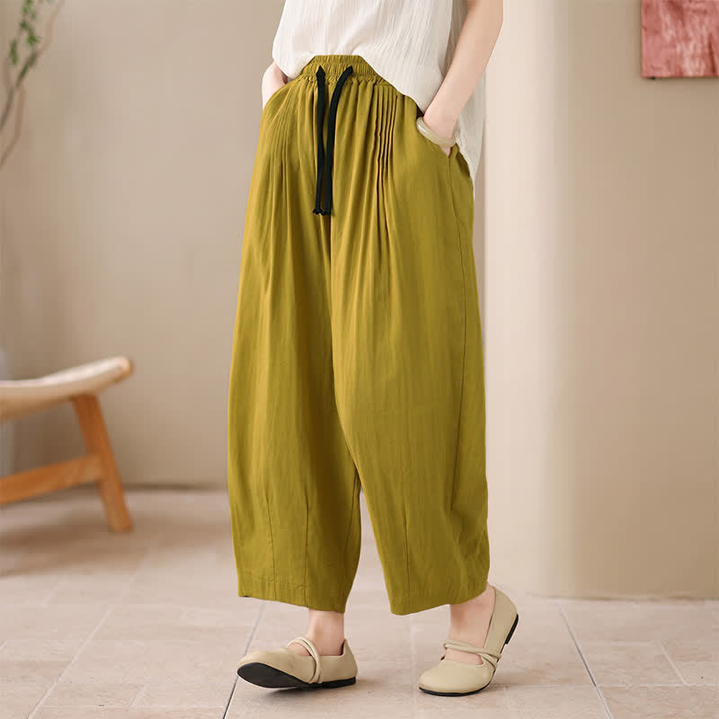 Buddha Stones Pantalones cortos informales minimalistas con cordón ajustable para mujer, estilo harem, con bolsillo, ideales para primavera y verano. - vara de oro - US4-6, UK/AU8-10, EU36-38 (F) - image 0