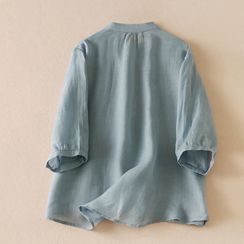 Buddha Stones Camisas clásicas de verano sencillas de manga corta con botones para mujer. - image 1