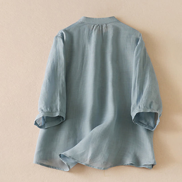 Buddha Stones Camisas clásicas de verano sencillas de manga corta con botones para mujer. - image 1