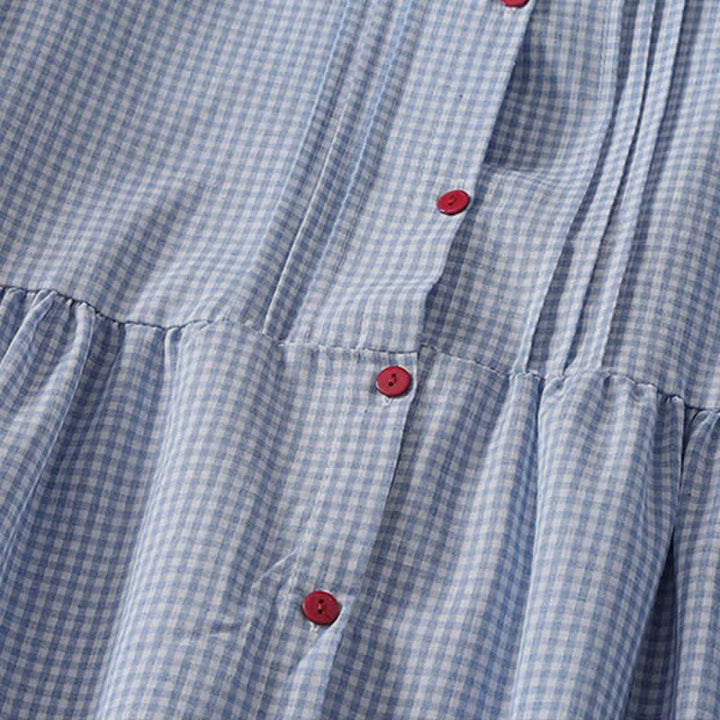 Buddha Stones Vestido de manga larga a cuadros clásico de otoño con botones y bolsillo para mujer. - image 2