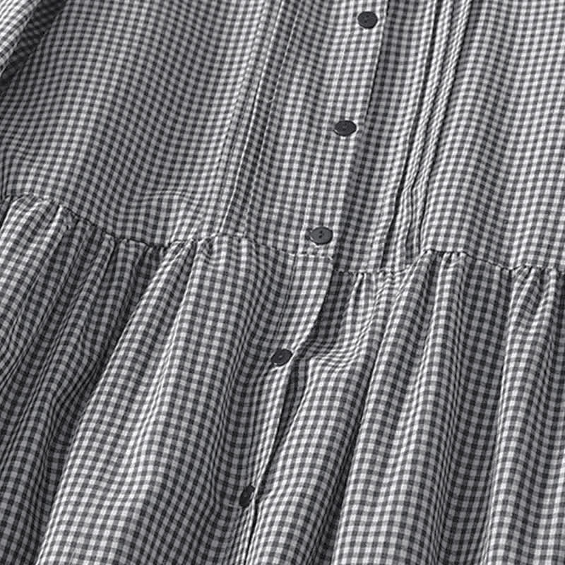 Buddha Stones Vestido de manga larga a cuadros clásico de otoño con botones y bolsillo para mujer. - image 10