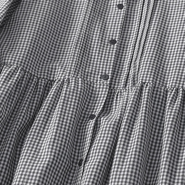 Buddha Stones Vestido de manga larga a cuadros clásico de otoño con botones y bolsillo para mujer. - image 10