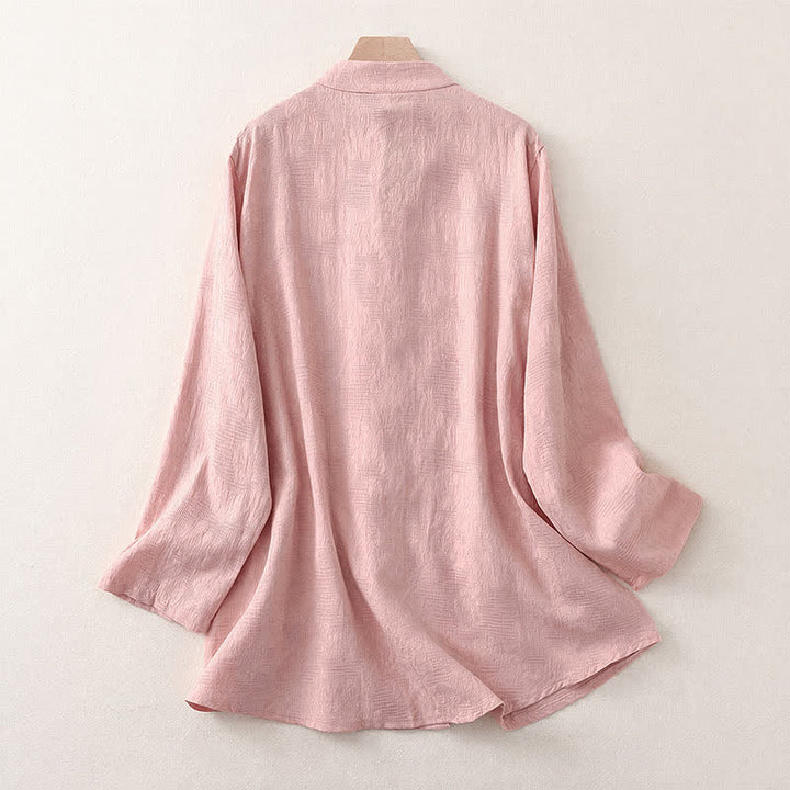 Buddha Stones Camisas de manga larga para mujer de estilo casual Tang con cuello mandarín y botones de rana, ideales para primavera y otoño. - image 7