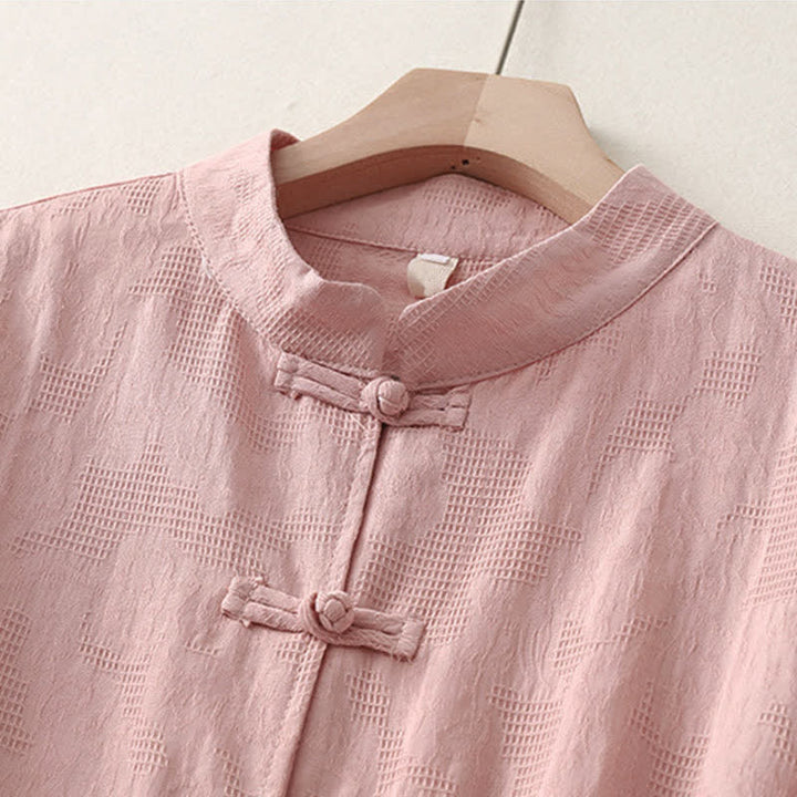 Buddha Stones Camisas de manga larga para mujer de estilo casual Tang con cuello mandarín y botones de rana, ideales para primavera y otoño. - image 8