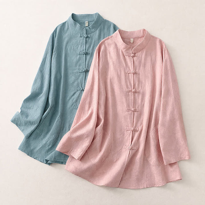 Buddha Stones Camisas de manga larga para mujer de estilo casual Tang con cuello mandarín y botones de rana, ideales para primavera y otoño. - image 17
