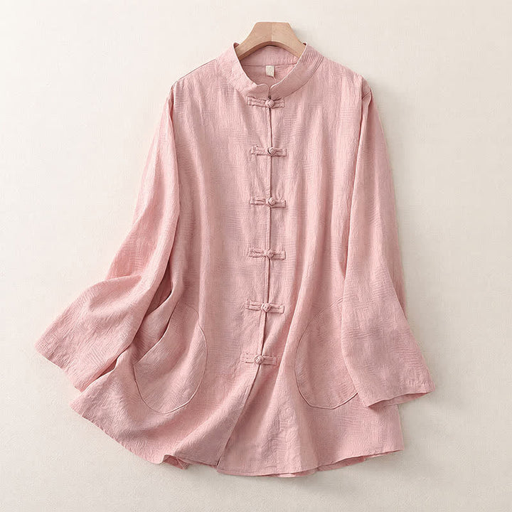 Buddha Stones Camisas de manga larga para mujer de estilo casual Tang con cuello mandarín y botones de rana, ideales para primavera y otoño. - rosa claro - US8-10, UK/AU12-14, EU40-42 (2XL) - image 6