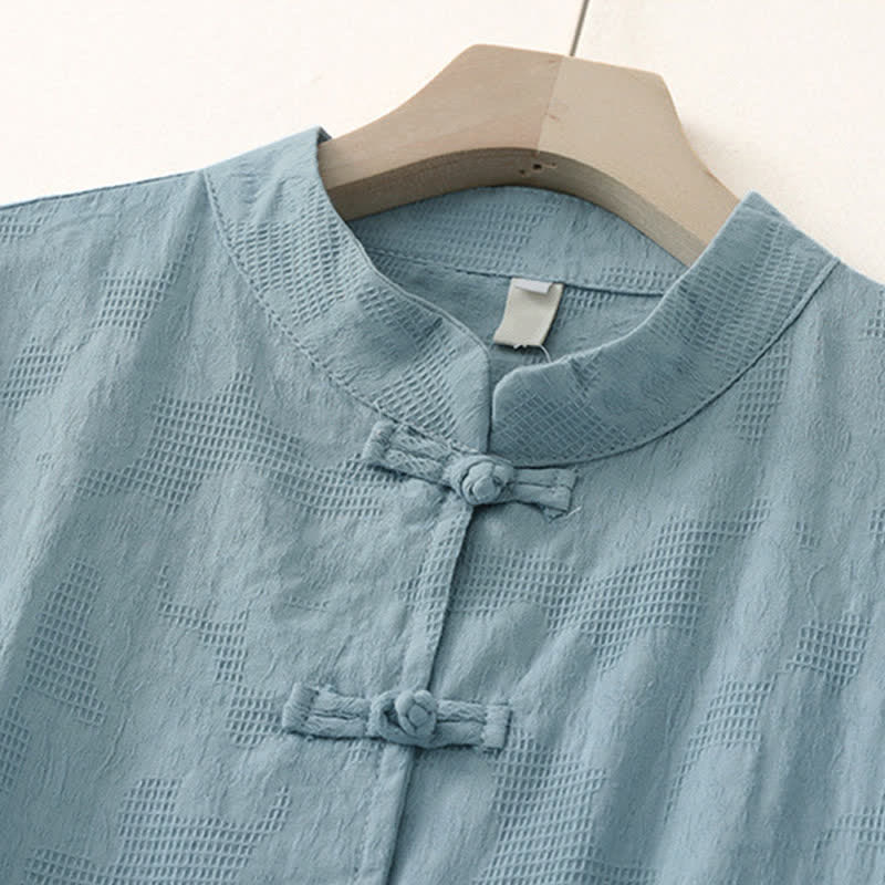 Buddha Stones Camisas de manga larga para mujer de estilo casual Tang con cuello mandarín y botones de rana, ideales para primavera y otoño. - image 1