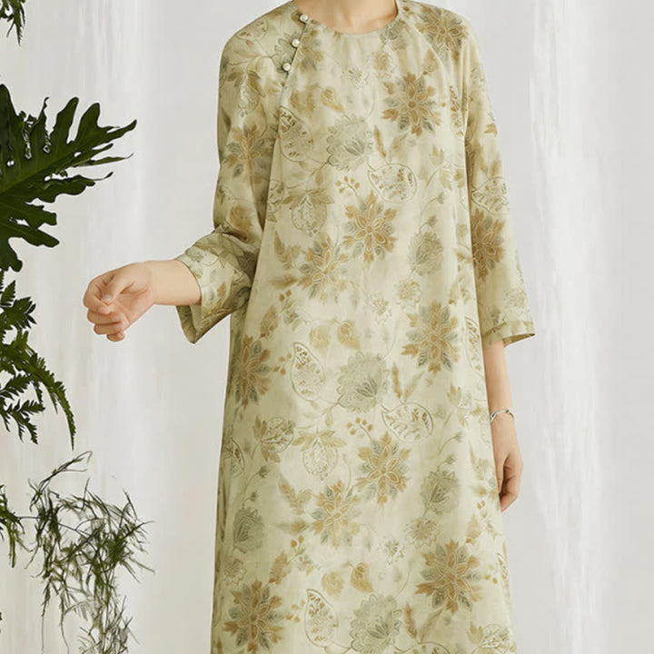 Buddha Stones Vestido de manga larga elegante de estilo bohemio con estampado floral para mujer, ideal para primavera. - image 2