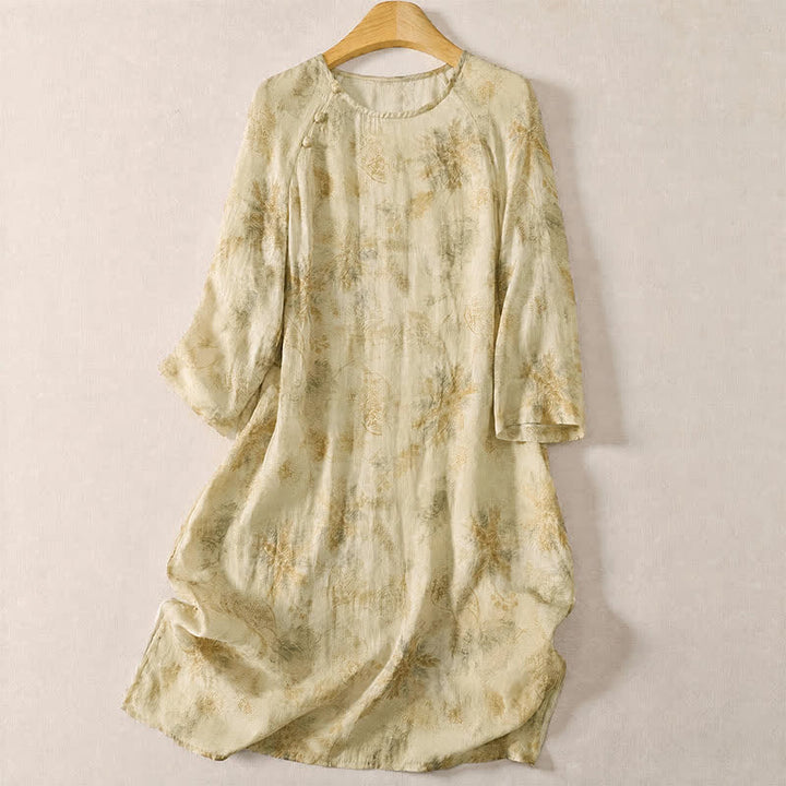 Buddha Stones Vestido de manga larga elegante de estilo bohemio con estampado floral para mujer, ideal para primavera. - Beige - US12, UK/AU16, EU44 (2XL) - image 0