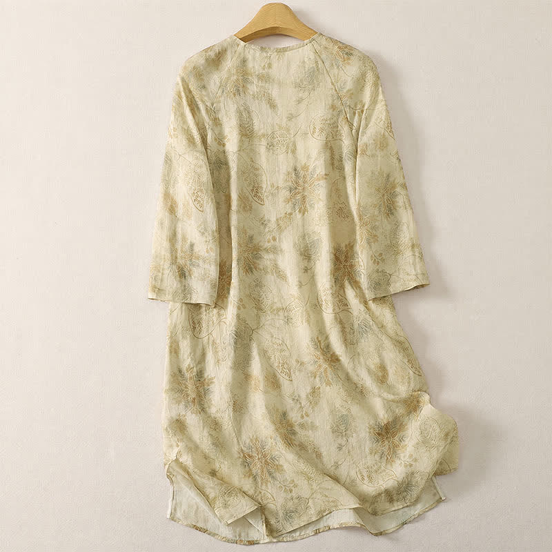 Buddha Stones Vestido de manga larga elegante de estilo bohemio con estampado floral para mujer, ideal para primavera. - image 1