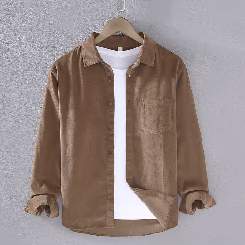 Buddha Stones Camisas de manga larga de algodón liso para hombre, estilo casual de otoño/invierno, con bolsillo de parche. - Perú - US/UK/AU44, EU54 (4XL) - image 0