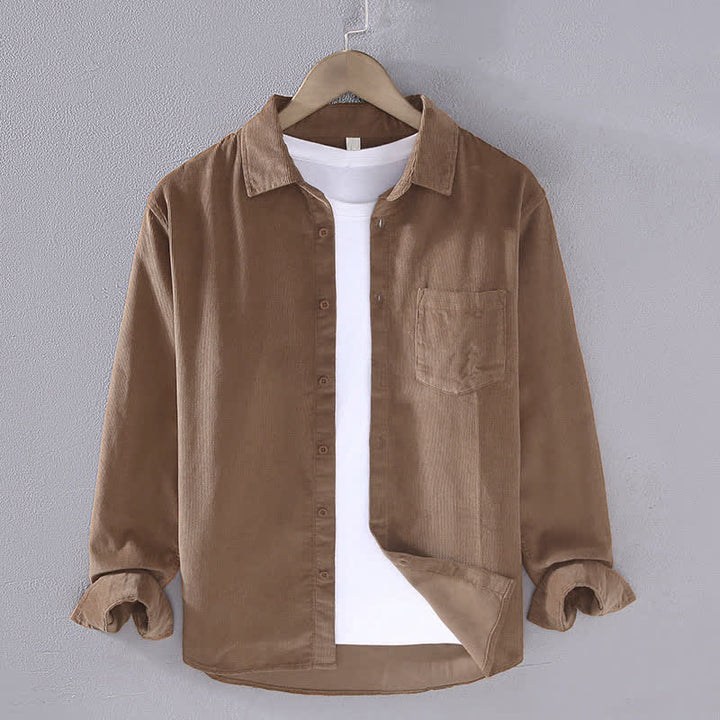 Buddha Stones Camisas de manga larga de algodón liso para hombre, estilo casual de otoño/invierno, con bolsillo de parche. - Perú - US/UK/AU44, EU54 (4XL) - image 0