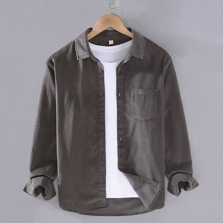 Buddha Stones Camisas de manga larga de algodón liso para hombre, estilo casual de otoño/invierno, con bolsillo de parche. - Gris oscuro - US/UK/AU44, EU54 (4XL) - image 4