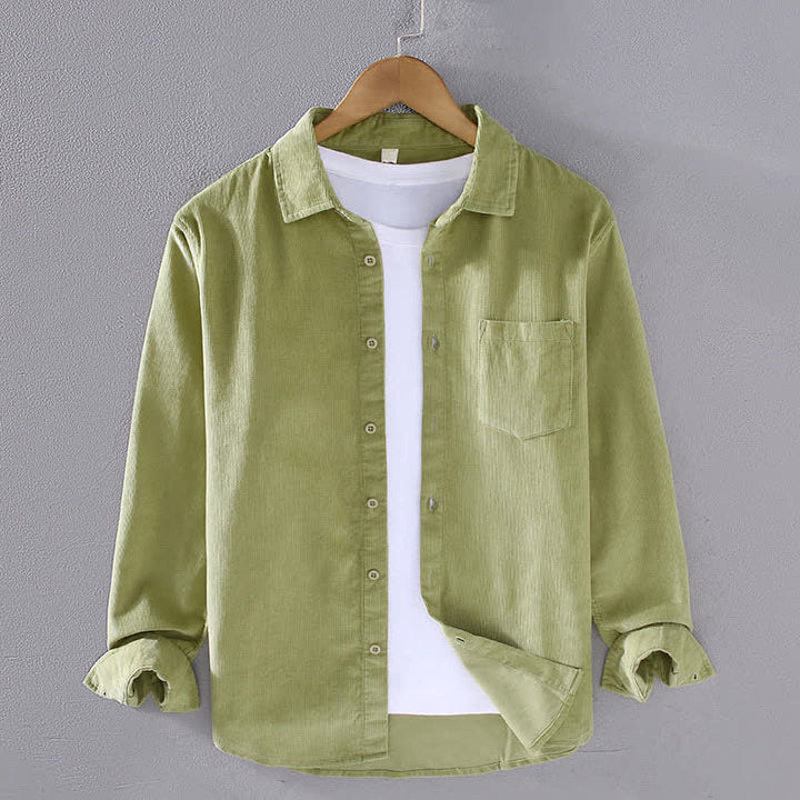 Buddha Stones Camisas de manga larga de algodón liso para hombre, estilo casual de otoño/invierno, con bolsillo de parche. - Verde mar oscuro - US/UK/AU44, EU54 (4XL) - image 5