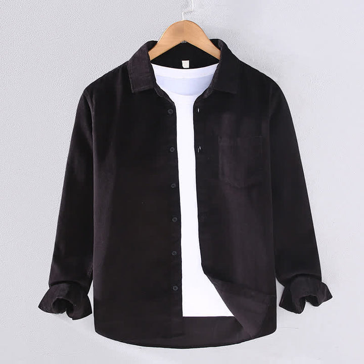 Buddha Stones Camisas de manga larga de algodón liso para hombre, estilo casual de otoño/invierno, con bolsillo de parche. - Negro - US/UK/AU44, EU54 (4XL) - image 3