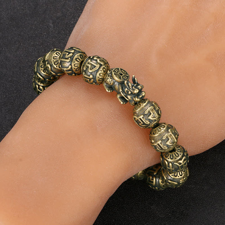 Buddha Stones Pulsera de la riqueza Pi Xiu Om Mani Padme Hum de latón antiguo - image 3