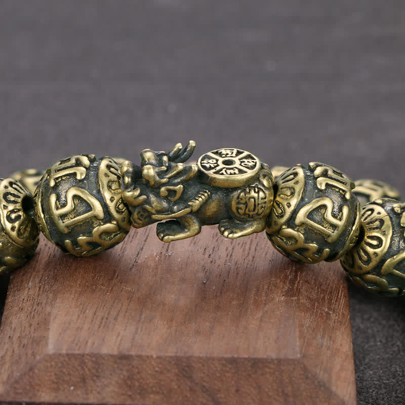 Buddha Stones Pulsera de la riqueza Pi Xiu Om Mani Padme Hum de latón antiguo - image 5
