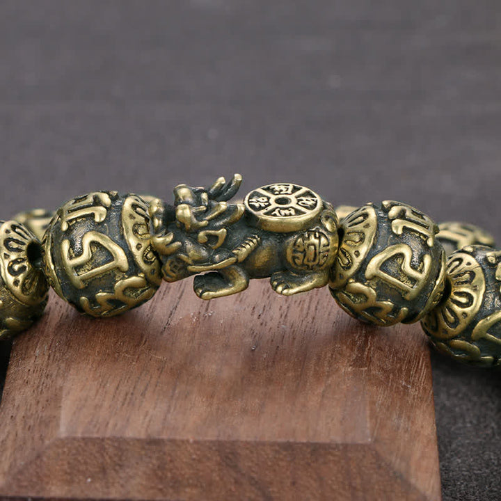 Buddha Stones Pulsera de la riqueza Pi Xiu Om Mani Padme Hum de latón antiguo - image 5