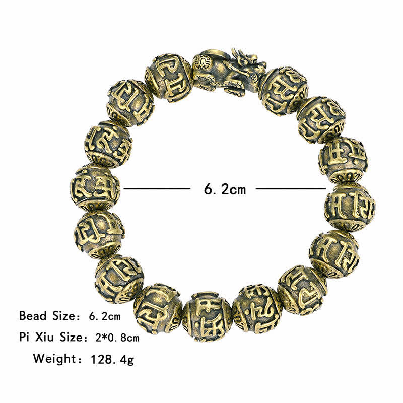 Buddha Stones Pulsera de la riqueza Pi Xiu Om Mani Padme Hum de latón antiguo - image 4