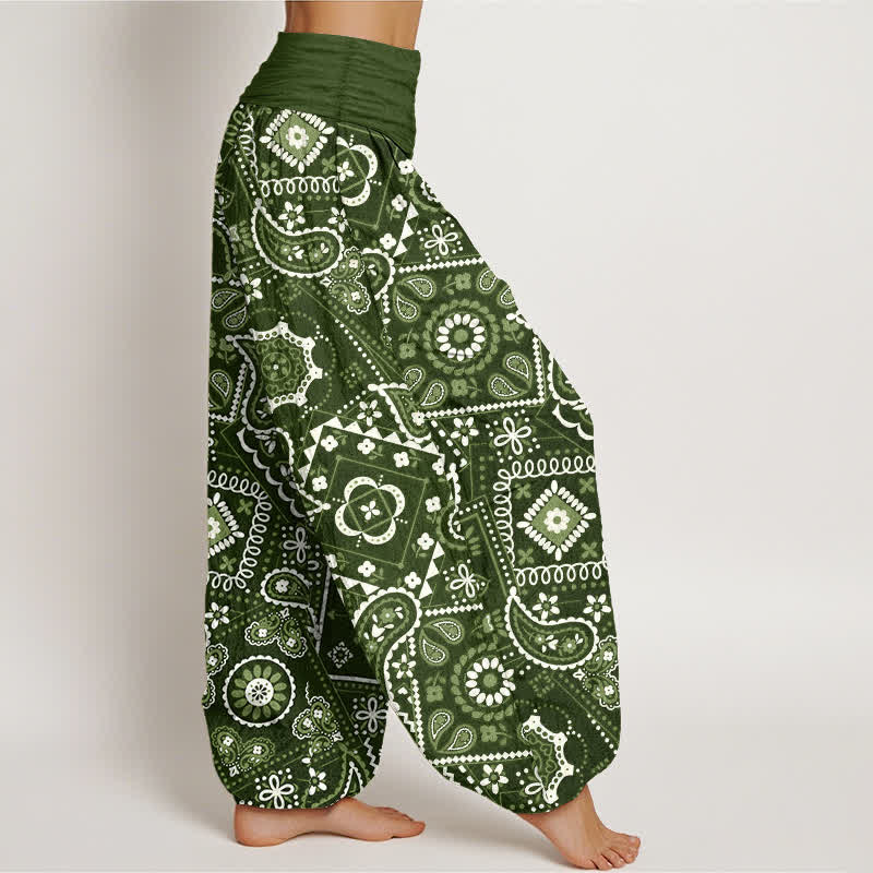 Buddha Stones Pantalones harem de algodón con estampado de patchwork de cachemir para mujer con cintura elástica. - image 6