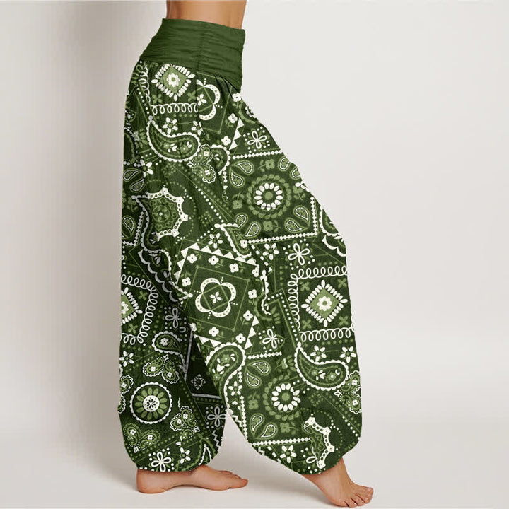 Buddha Stones Pantalones harem de algodón con estampado de patchwork de cachemir para mujer con cintura elástica. - image 6