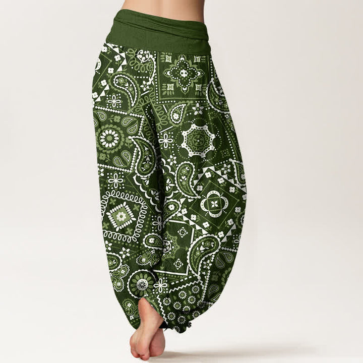 Buddha Stones Pantalones harem de algodón con estampado de patchwork de cachemir para mujer con cintura elástica. - image 7