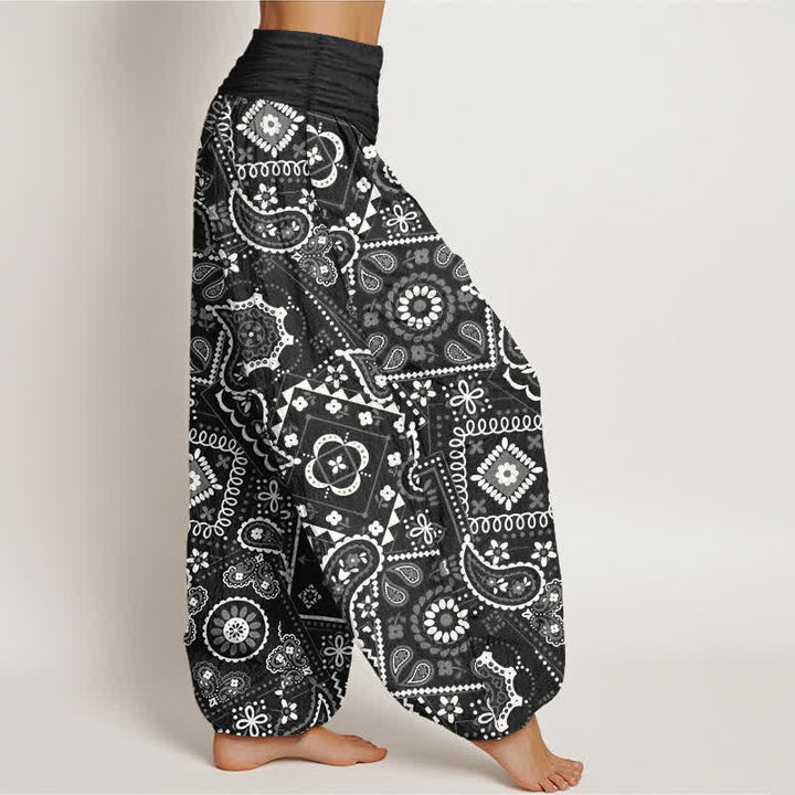 Buddha Stones Pantalones harem de algodón con estampado de patchwork de cachemir para mujer con cintura elástica. - image 9